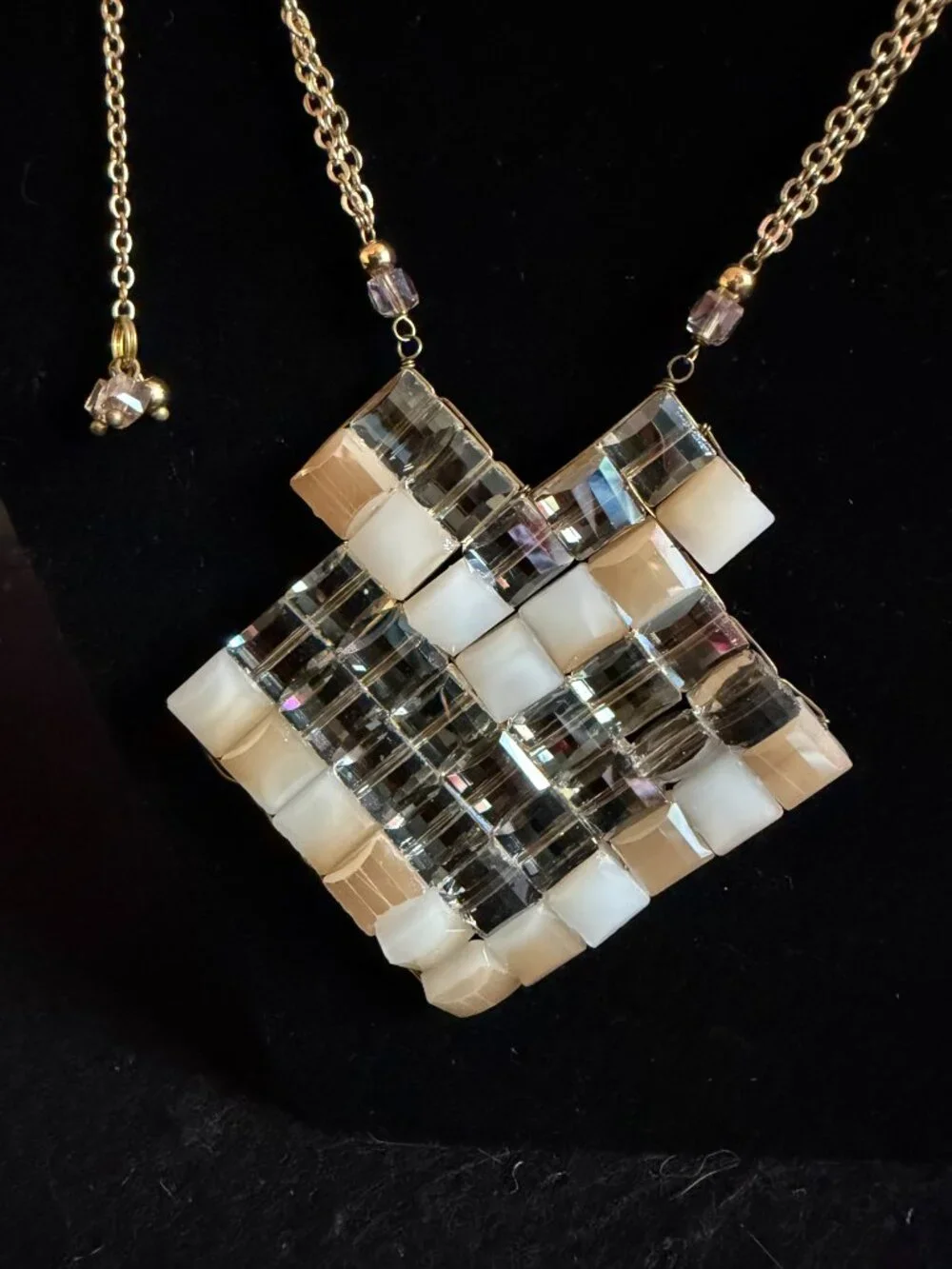 Chico’s Geometric Tan/Gray Statement Necklace Decorative Back Chain